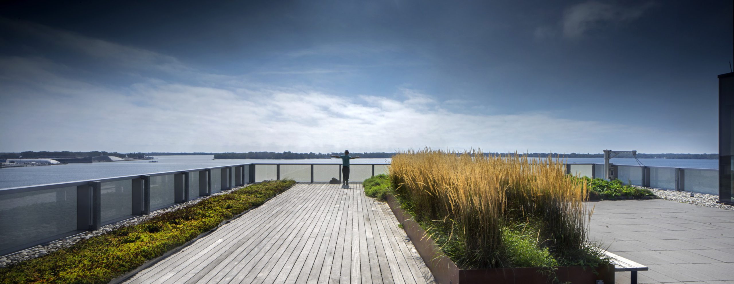 rooftop terrace with view of Lake Ontario