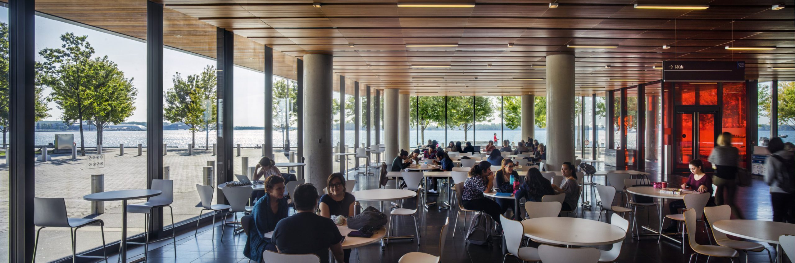 ground floor cafeteria with people eating