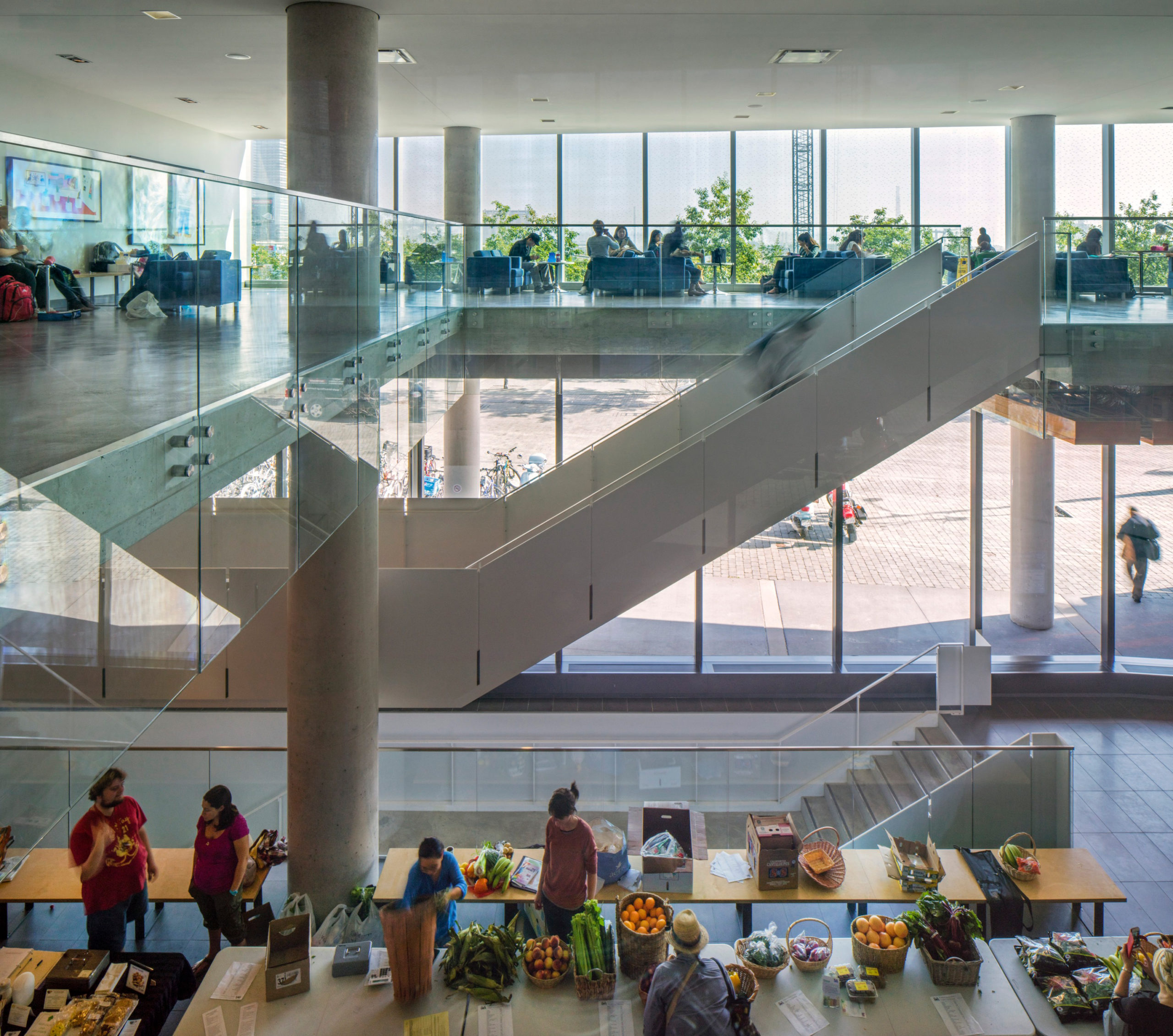 atrium with stair and food market