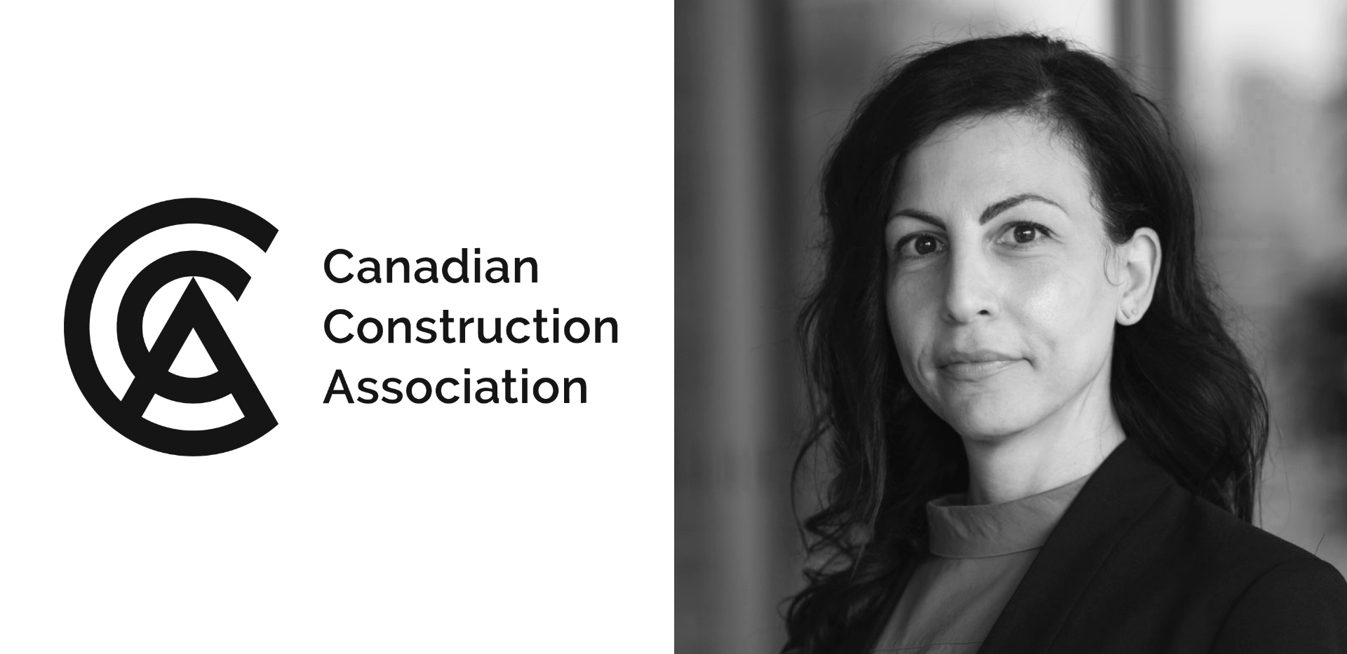 Composite image of Canadian Construction Association logo and headshot of Claudia Cozzitorto