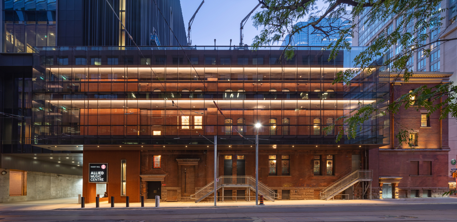 Exterior image of Massey Hall and the Allied Music Centre